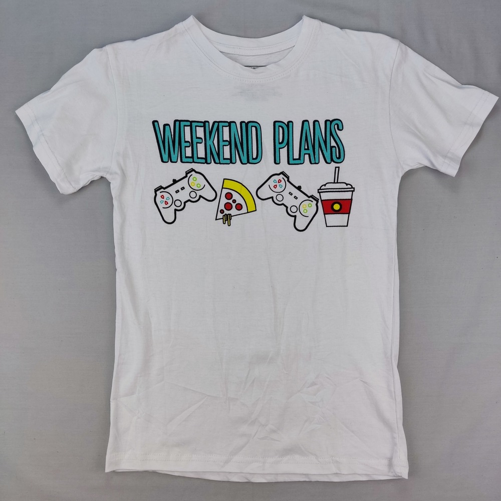 Brooklyn Vertical T-Shirt Youth 14/16 White Weekend Plans Gamer Graphic Tee‎